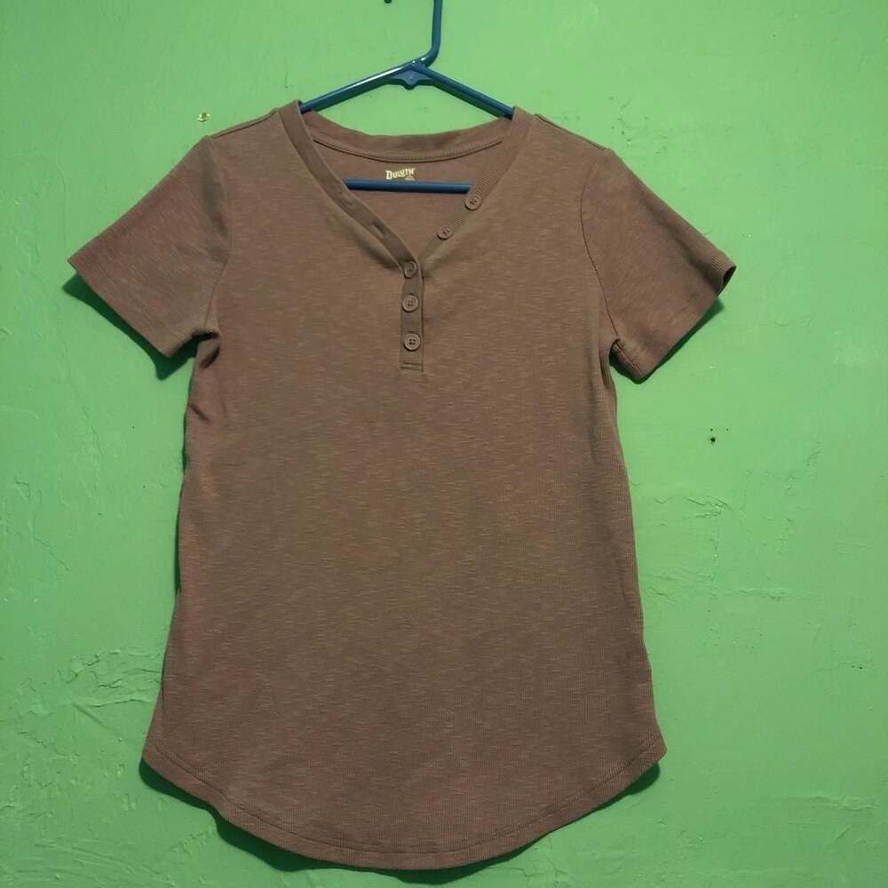 Duluth Trading Co Ribbed Cotton Henley Short Sleeve Shirt